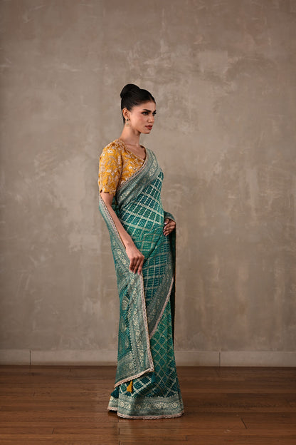 Embroidered Bandhej Saree Set