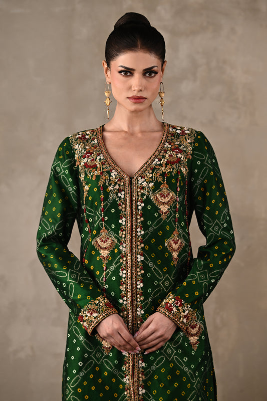 Bandhani Embroidered Top & Pleated Pants Set