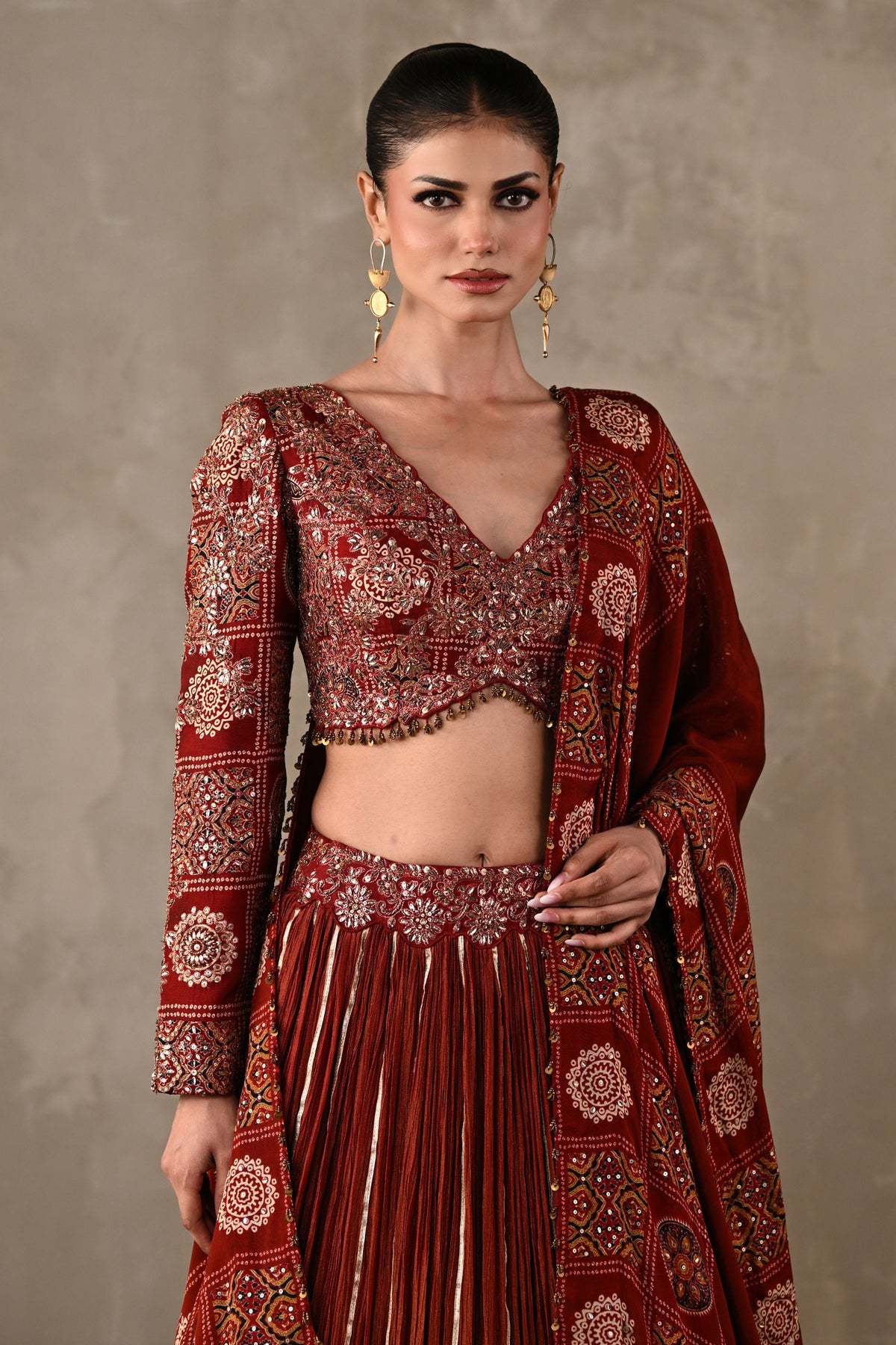 Printed Embroidered Organza Tissue Lehenga