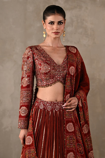 Printed Embroidered Organza Tissue Lehenga