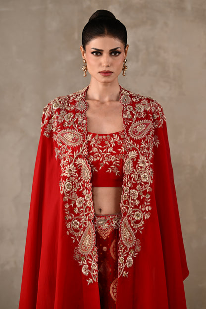 Embroidered Cape & Banarasi Pants Set