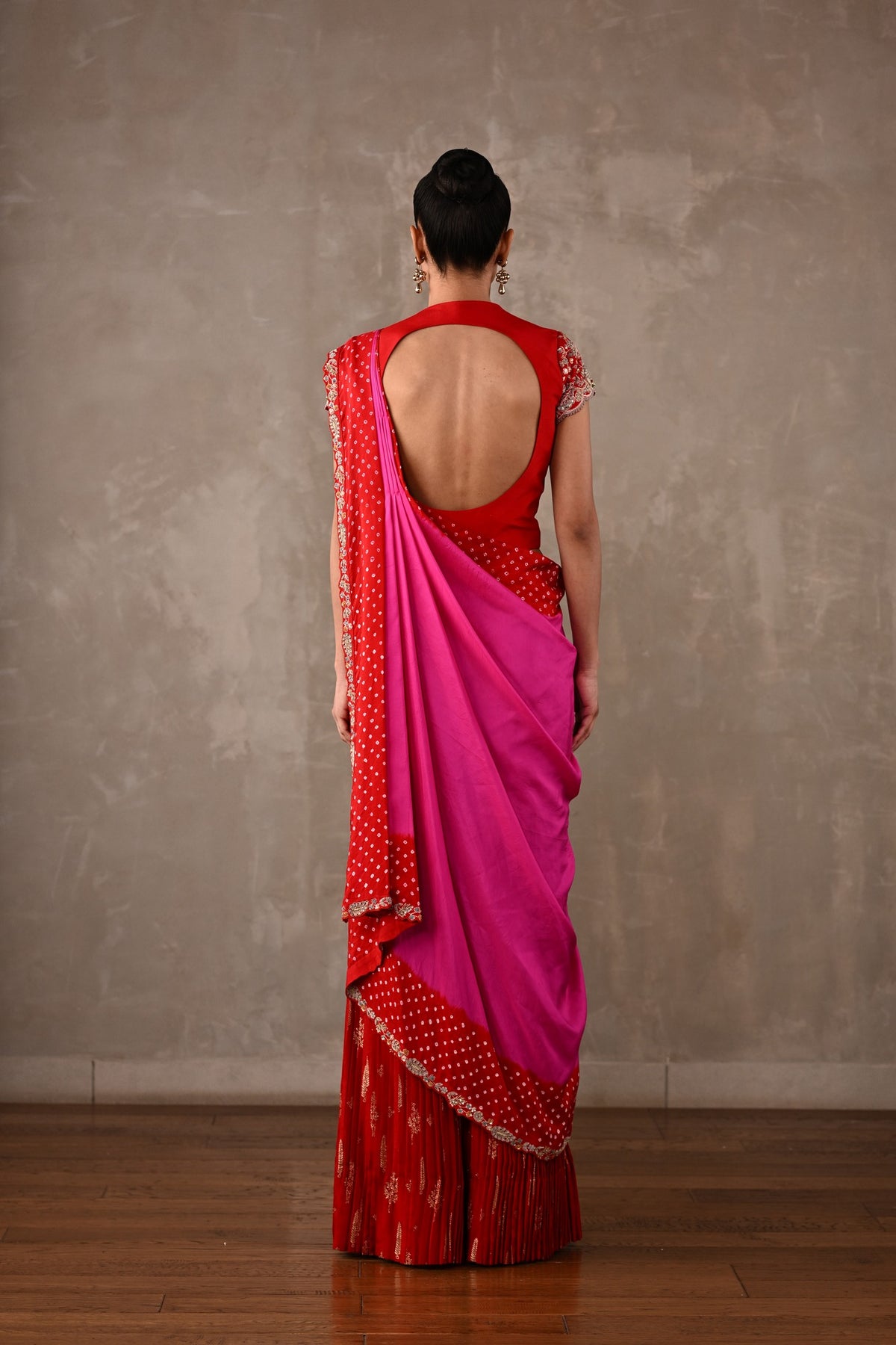Bandhani Drape Set with Pleated Banarasi Pants
