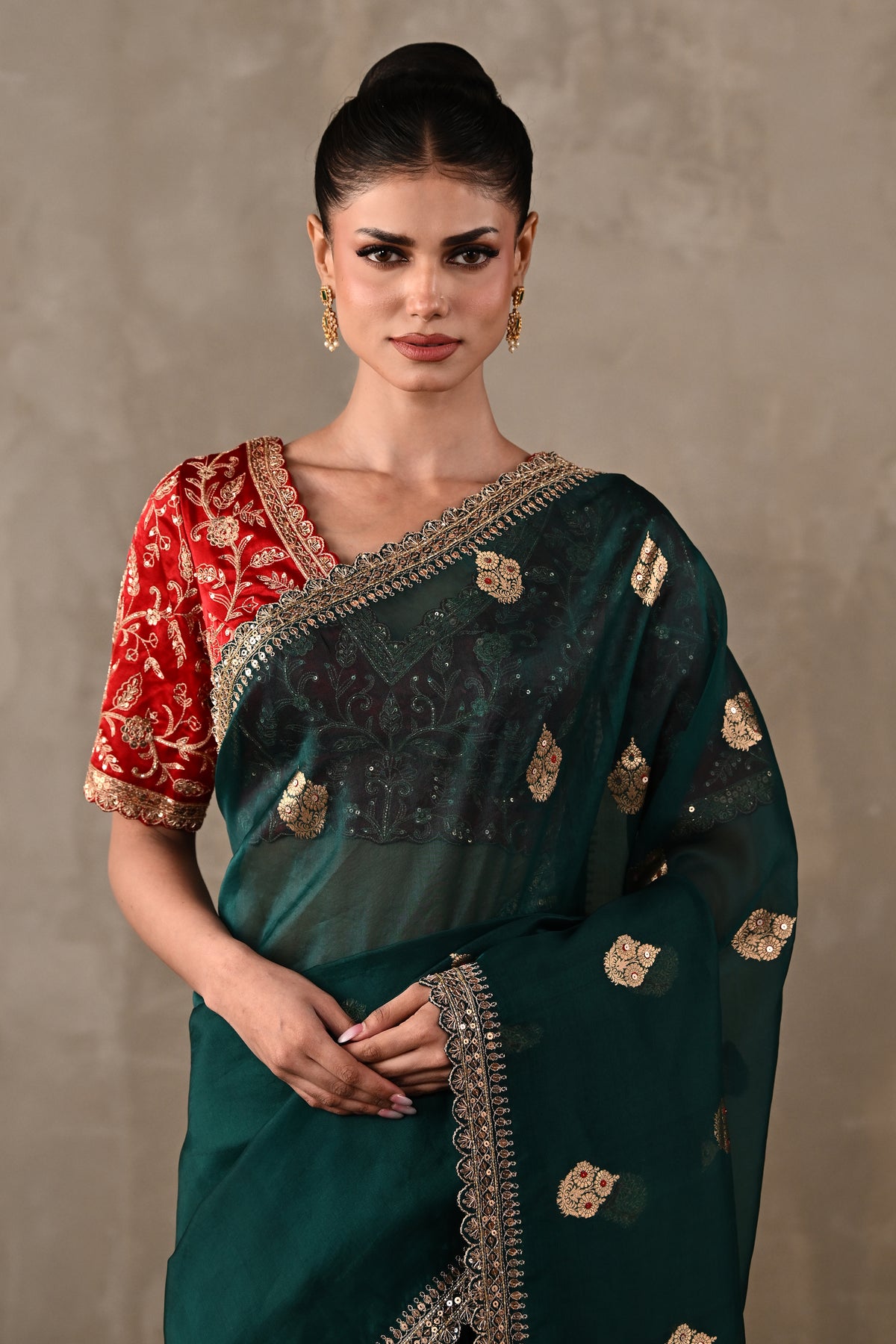 Silk Saree with Zari & Tikki Embroidered Blouse