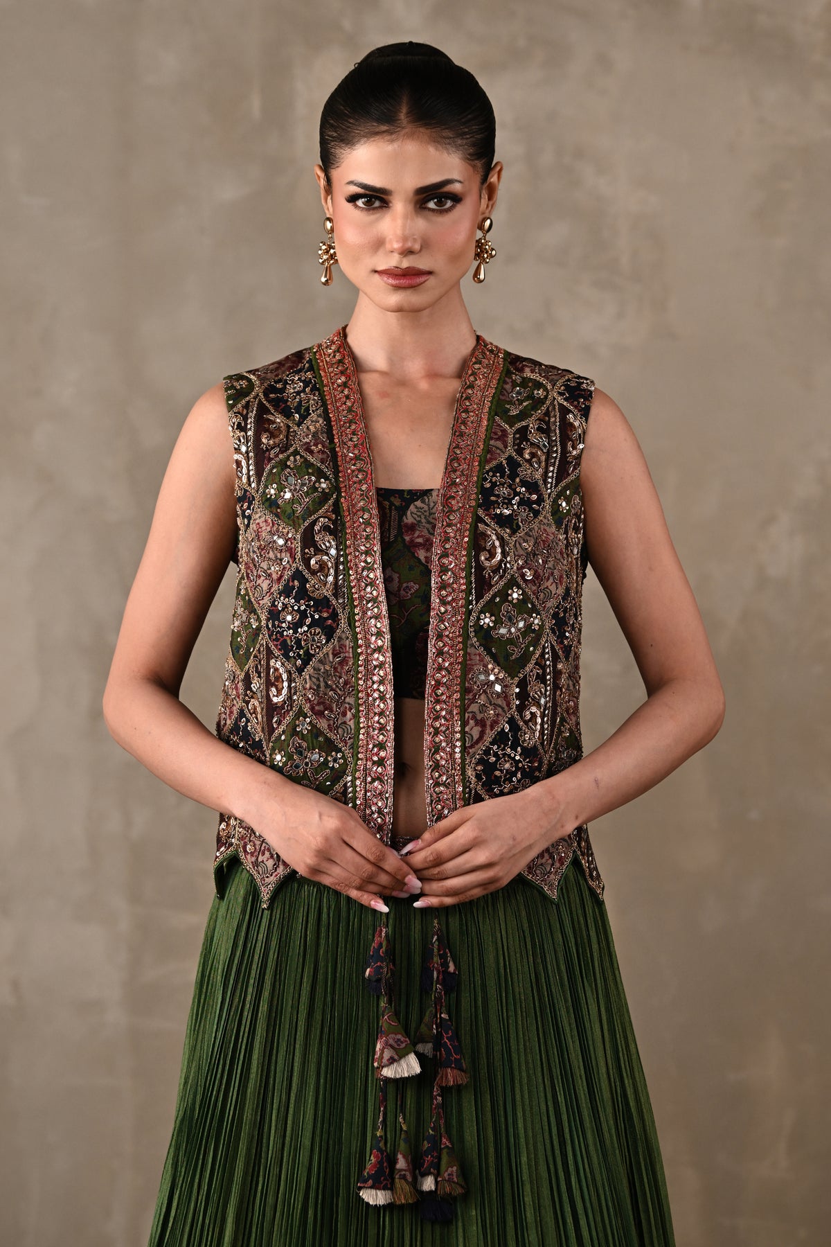 Patchwork-Inspired Embroidered Lehenga Set