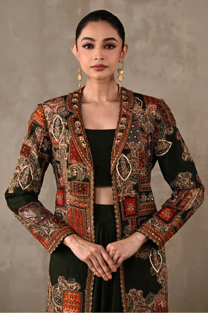 Patchwork-Inspired Long Jacket Skirt Set