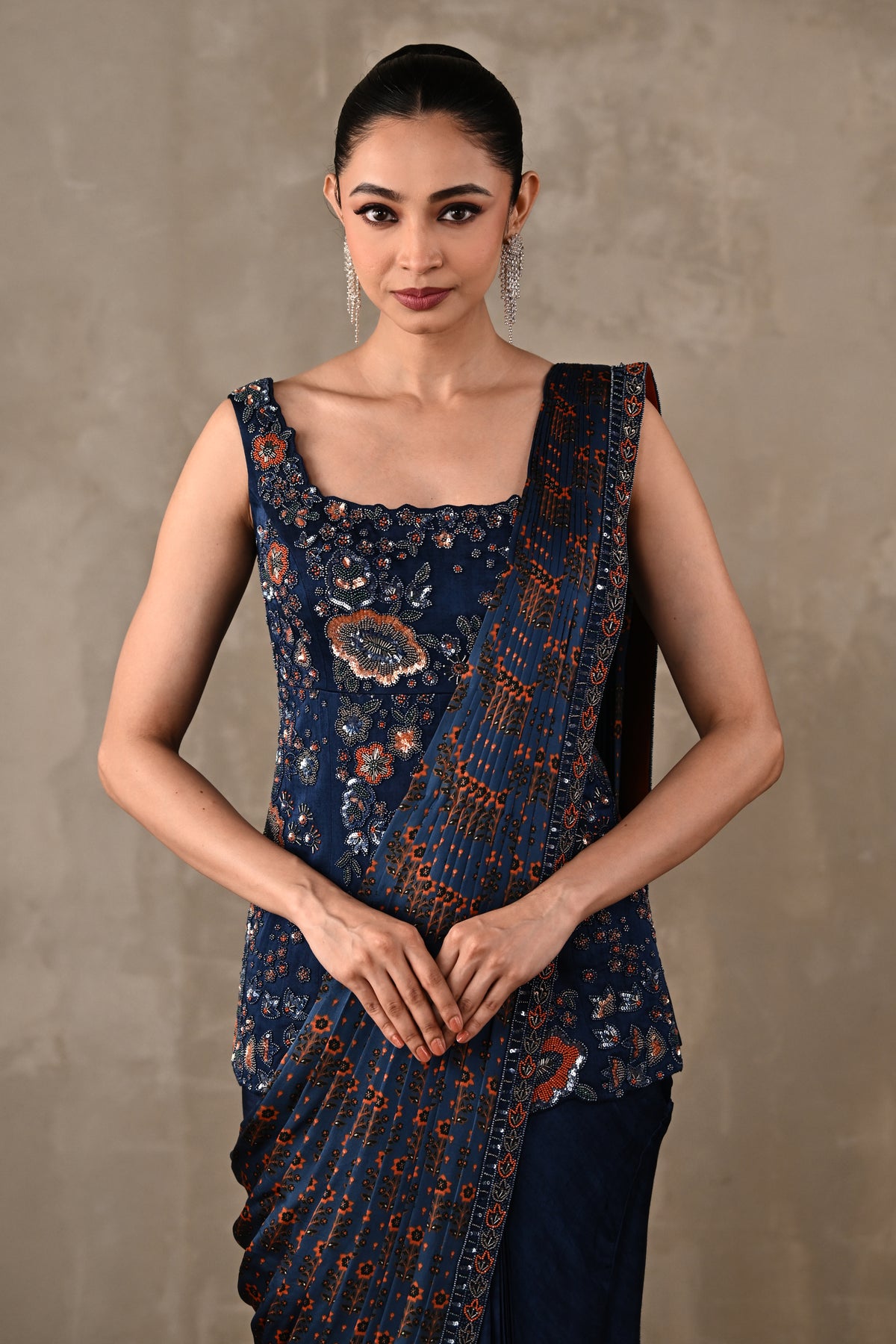 Printed Draped Saree Ensemble