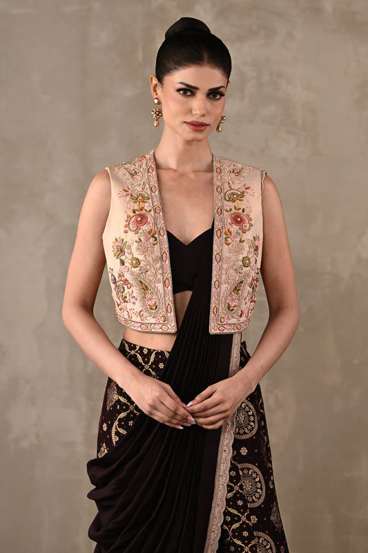 Pre-Draped Banarasi Saree Set