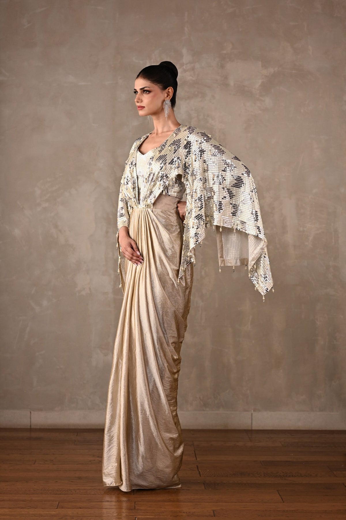 Pearl Cascade Drape Gown