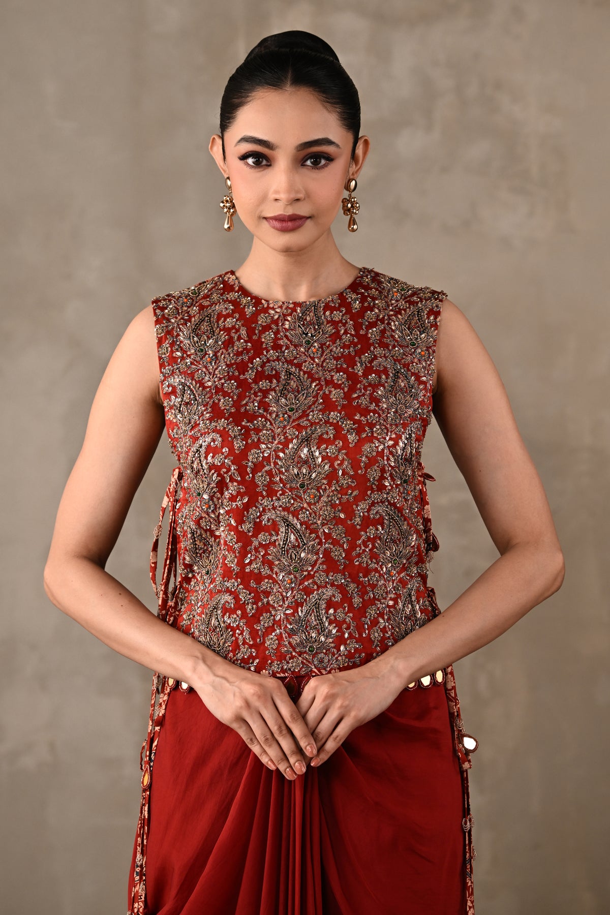Zardosi Bib Top & Draped Skirt Set