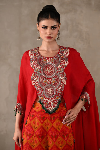 Embroidered Cape Top & Pochampally Pants Set