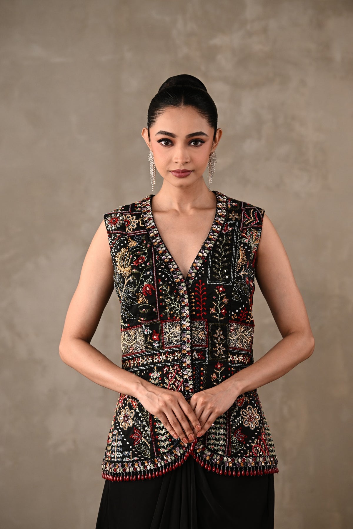 Multicolour Floral Embroidered Drape Set