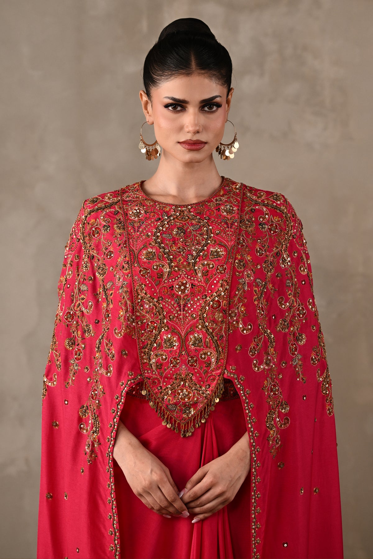 Ornate Cape-Style Silk Co-Ord Set