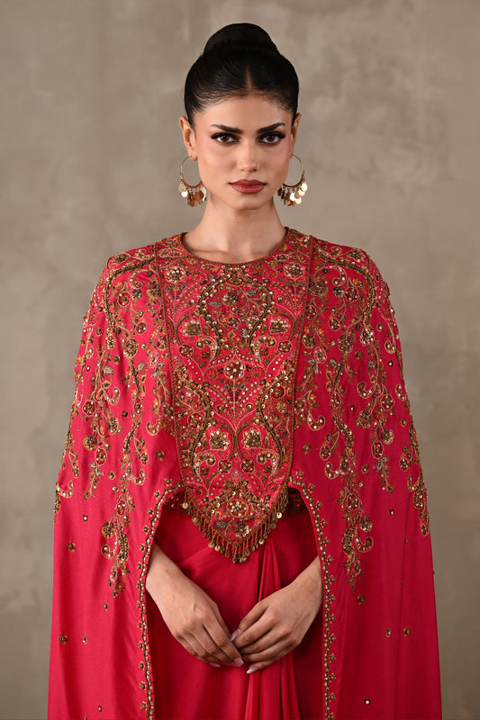 Ornate Cape-Style Silk Co-Ord Set