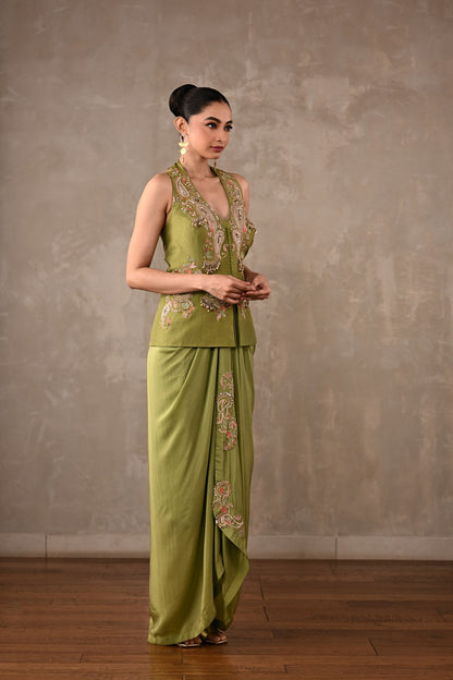 Paisley Embroidered Drape Skirt Set