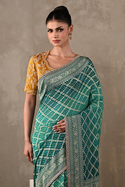 Embroidered Bandhej Saree Set