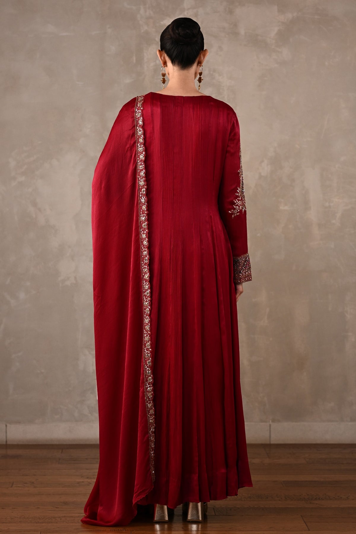 Embellished Satin Chiffon High-Low Kurta Set