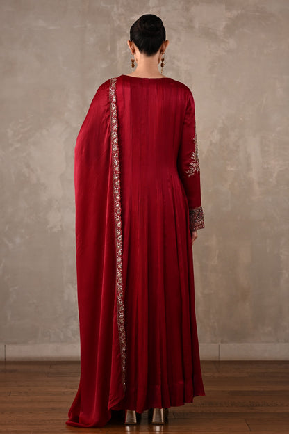 Embellished Satin Chiffon High-Low Kurta Set