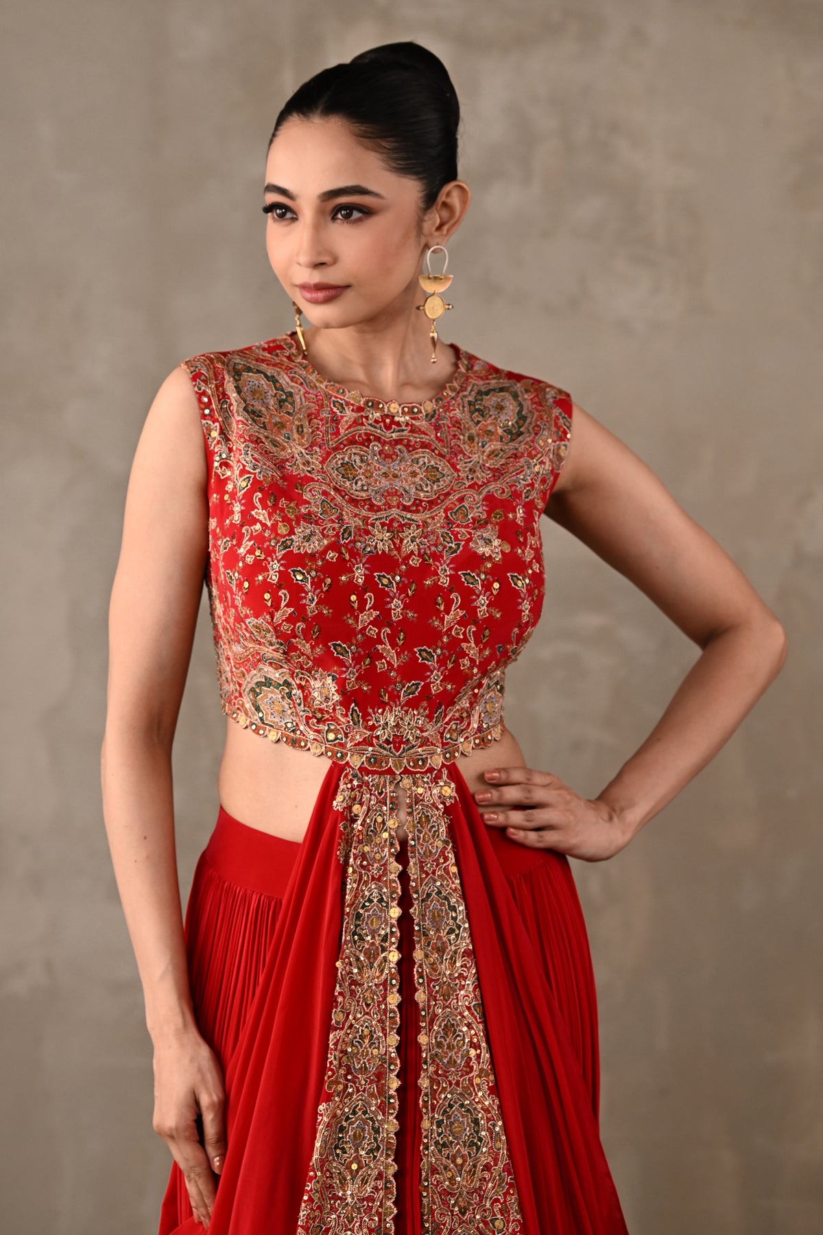 Embroidered Drape Gown Set
