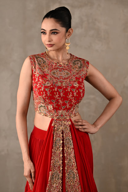 Embroidered Drape Gown Set