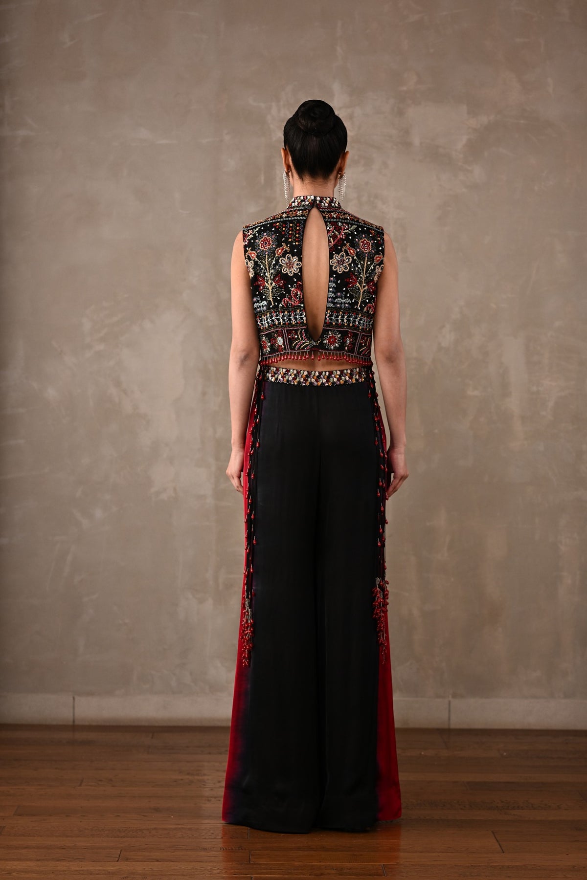 Multicolour Embroidered High-Neck Top & Shaded Pants Set