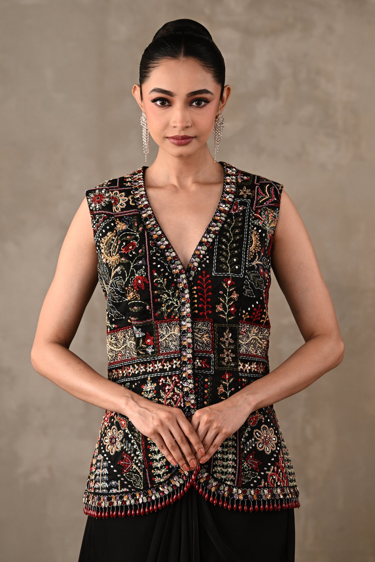 Multicolour Floral Embroidered Drape Set