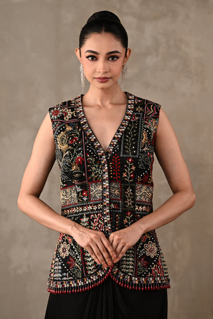 Multicolour Floral Embroidered Drape Set