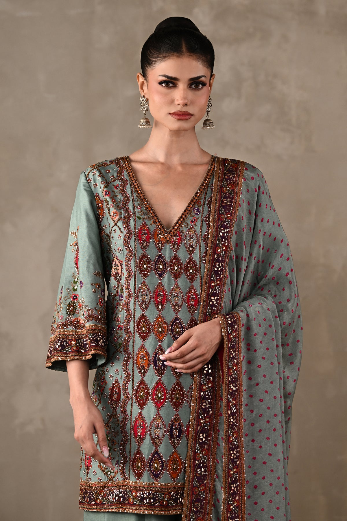 Printed Embellished Kurta Sharara Set