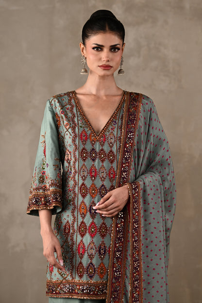 Printed Embellished Kurta Sharara Set