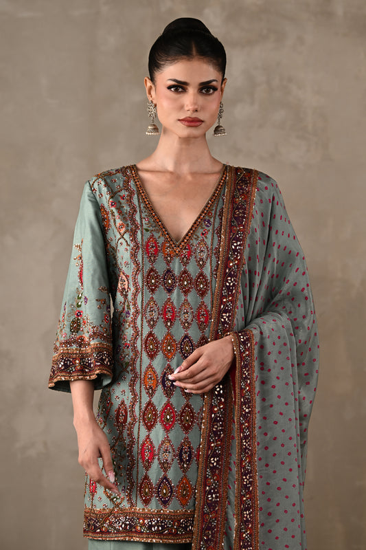 Printed Embellished Kurta Sharara Set