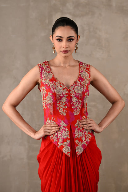 Embroidered Crepe Drape Co-ord Set