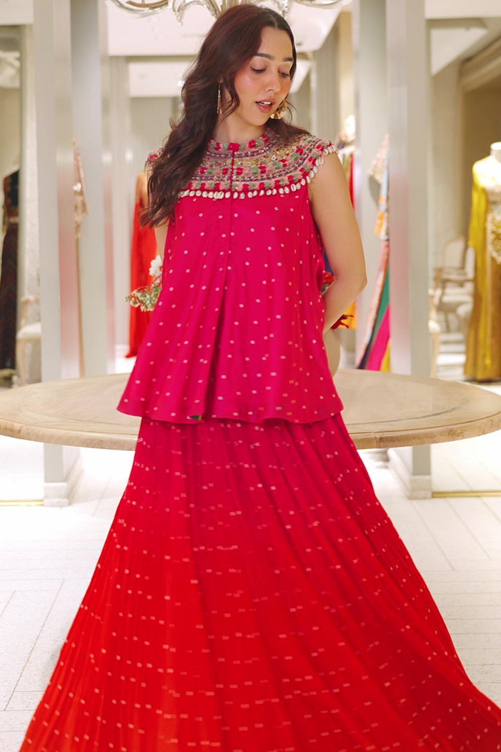 Cowrie Detail Bandhej Lehenga Set