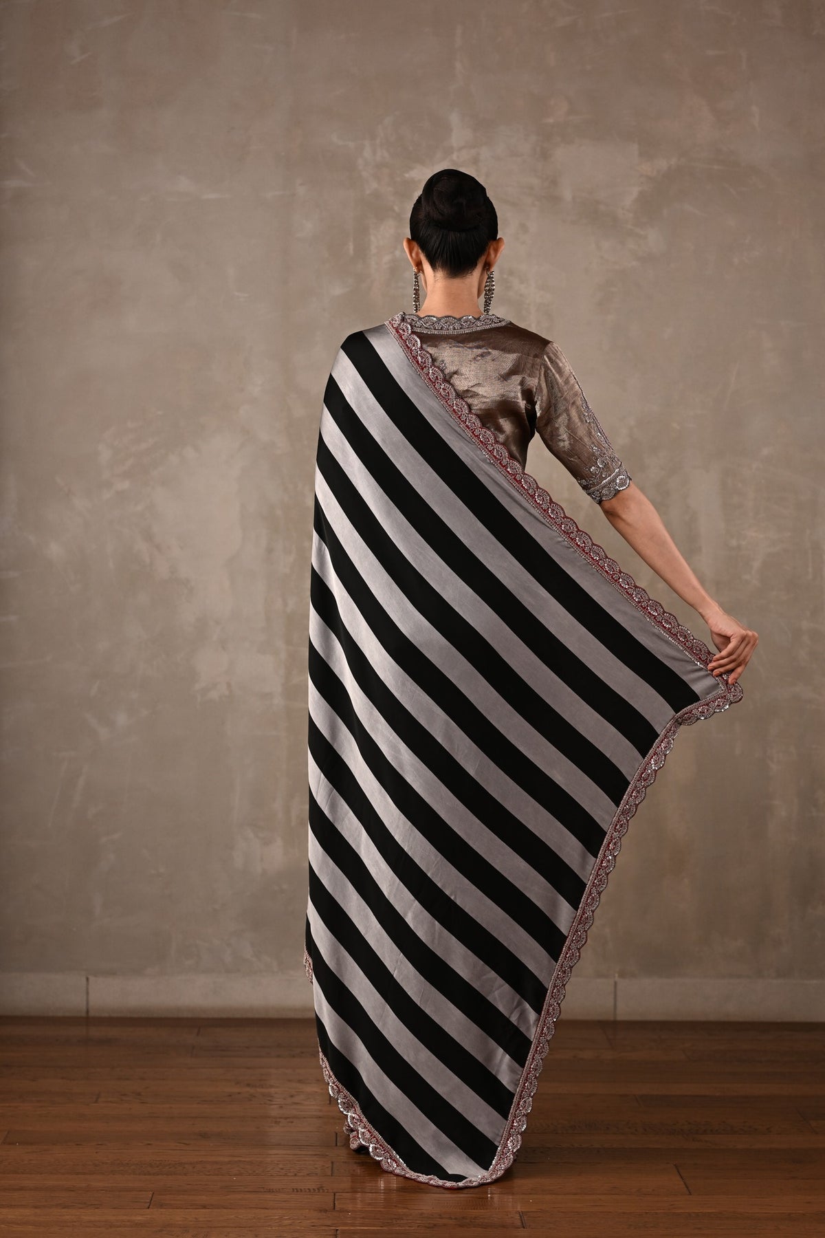 Striped Satin Saree Set