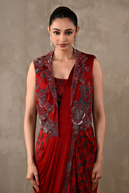Draped Satin Saree Ensemble