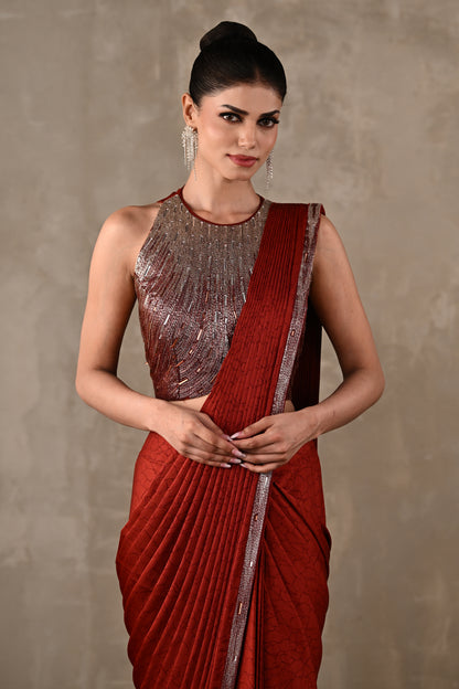 Celeste Pre-Draped Satin Saree Set