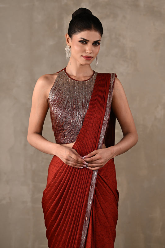 Celeste Pre-Draped Satin Saree Set