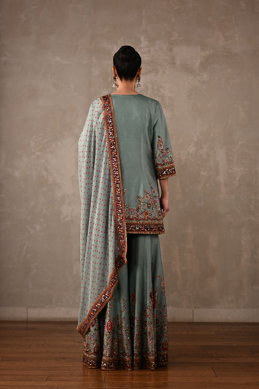 Printed Embellished Kurta Sharara Set