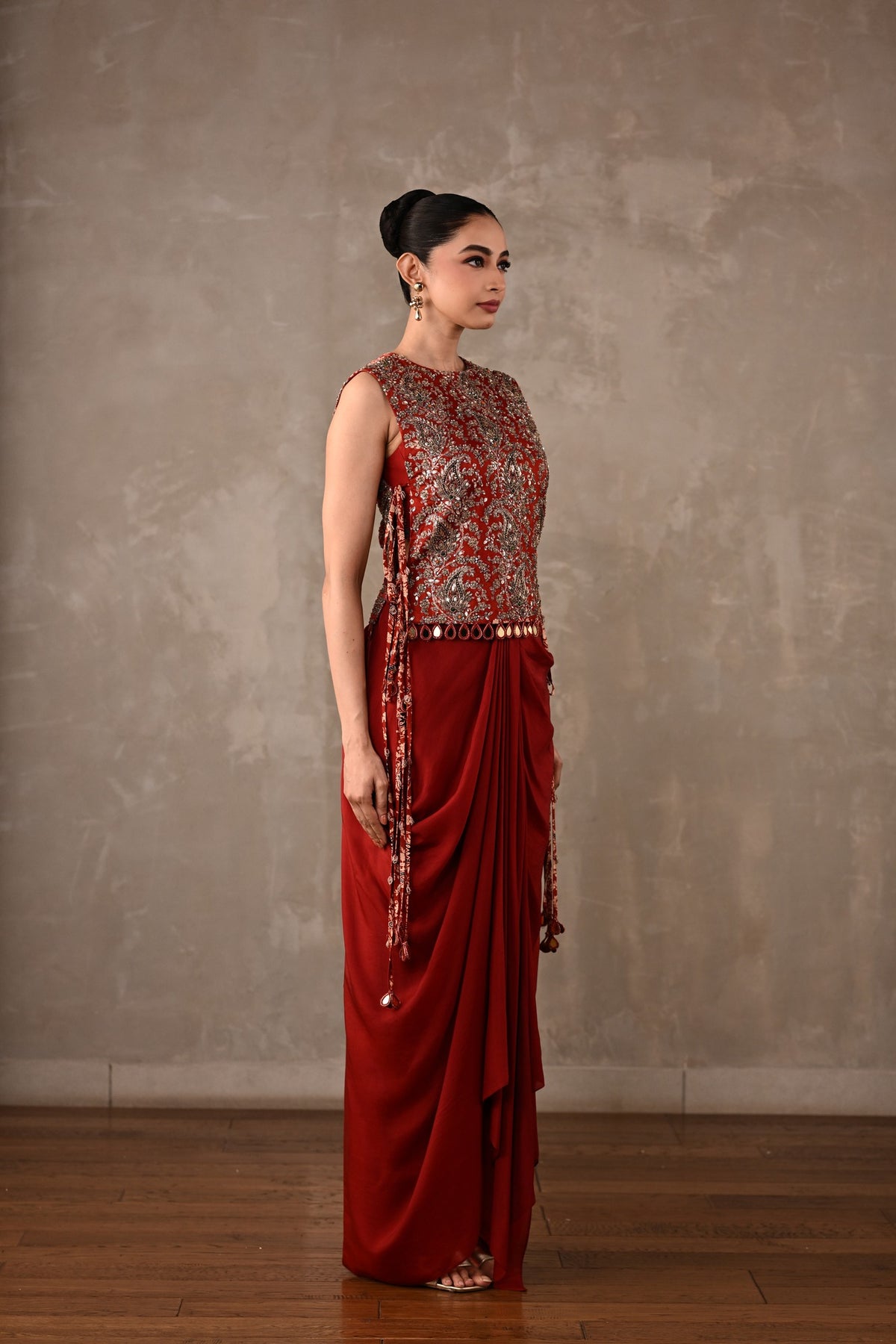 Zardosi Bib Top & Draped Skirt Set