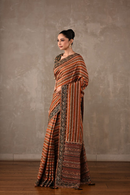 Striped Silk Saree with Embroidered Blouse