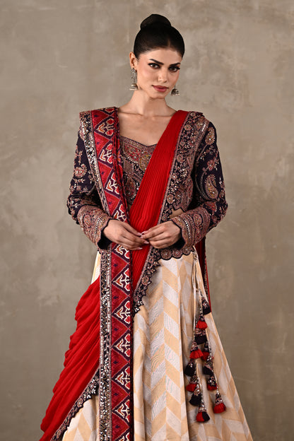 Pochampally Double Drape Silk Lehenga Set