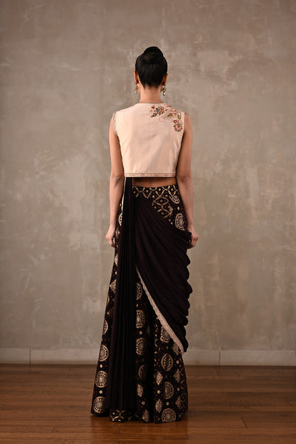 Pre-Draped Banarasi Saree Set