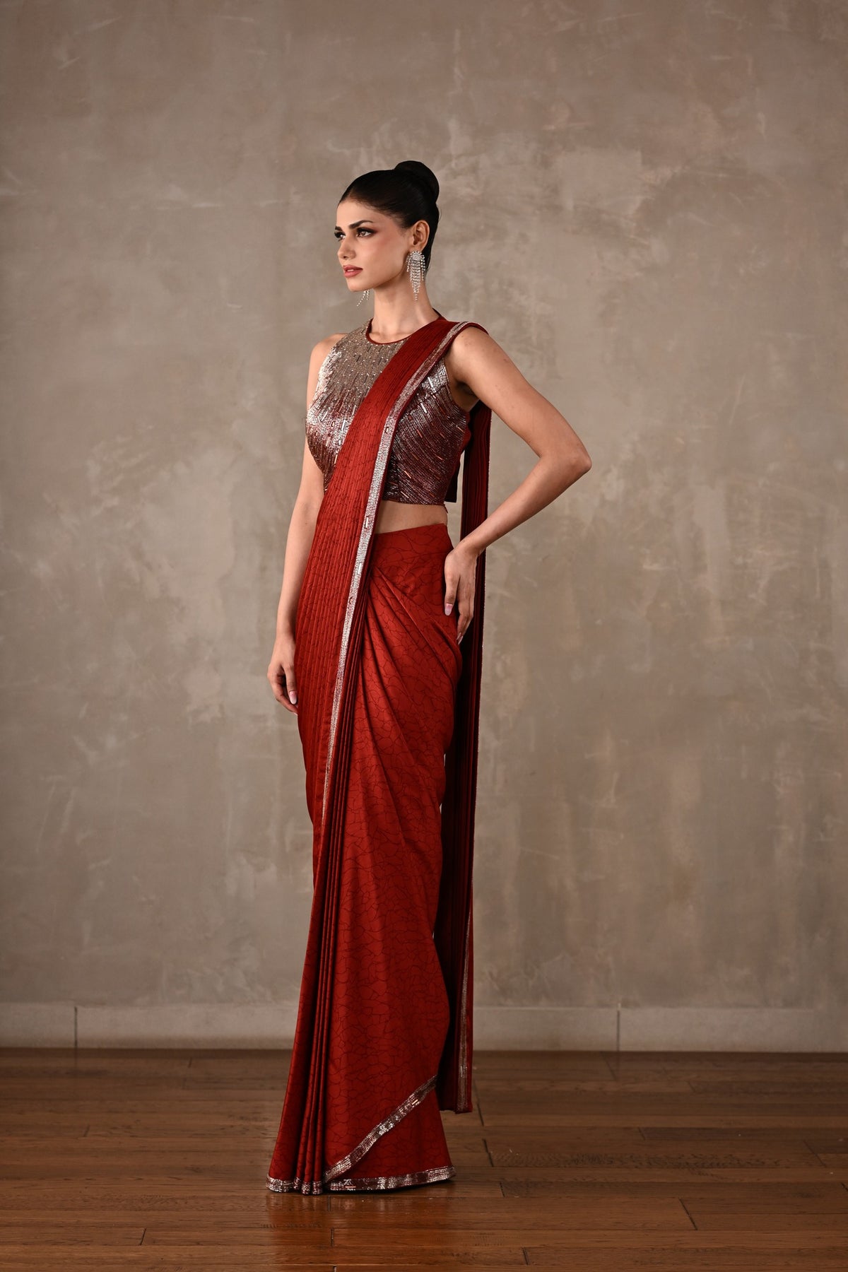 Celeste Pre-Draped Satin Saree Set