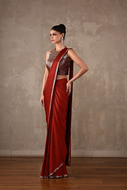 Celeste Pre-Draped Satin Saree Set