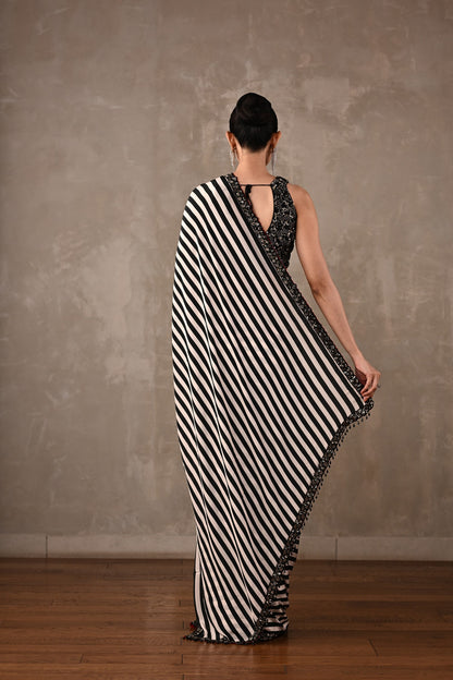 Striped Crepe Saree with Embroidered Blouse