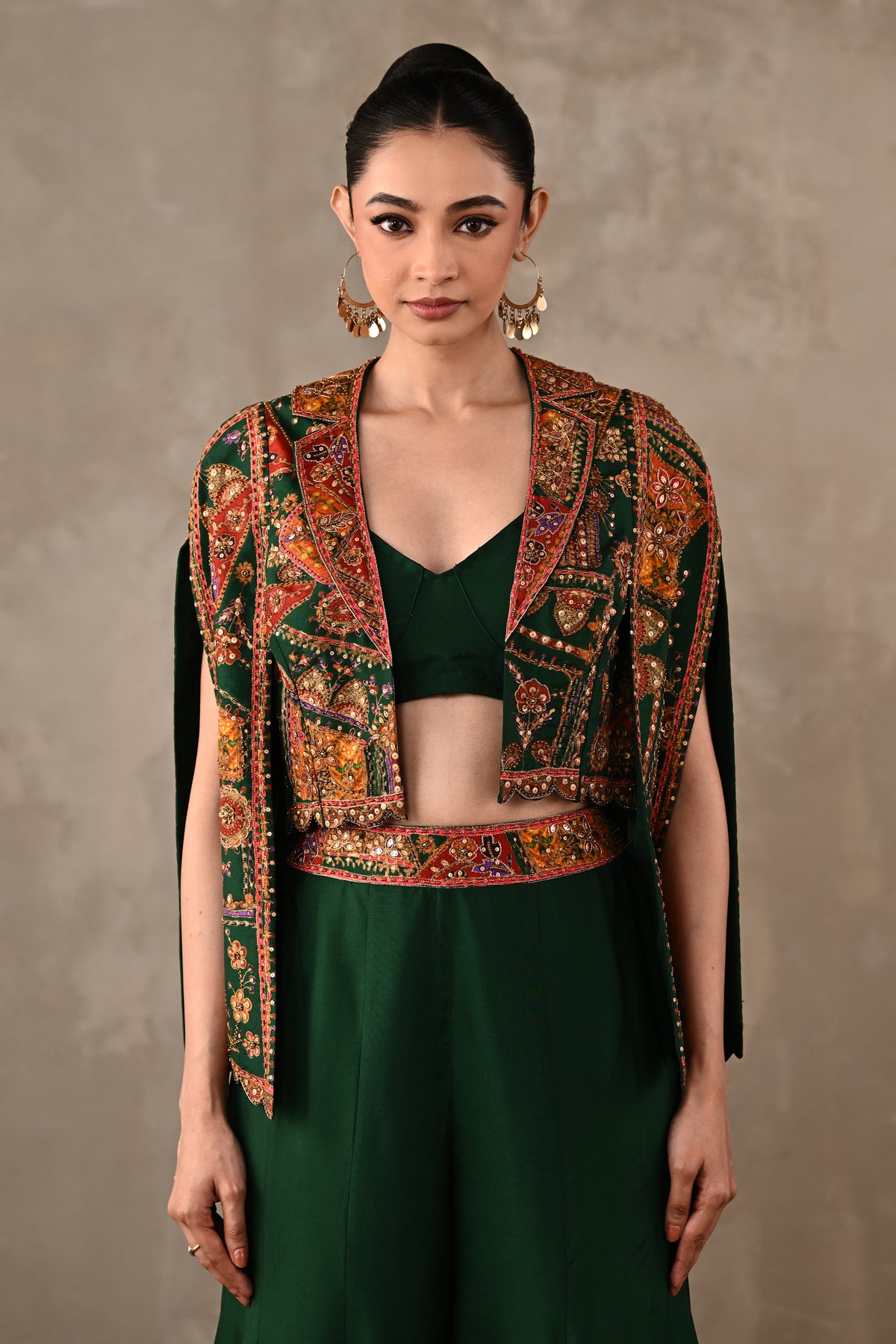 Patchwork-Inspired Cropped Jacket Set