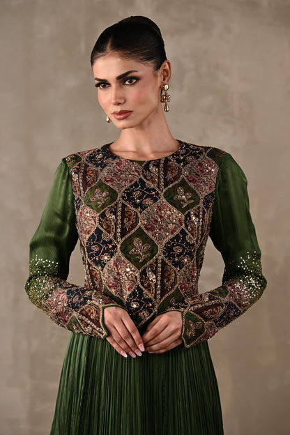 Patchwork-Inspired Embroidered Yoke Gown Set