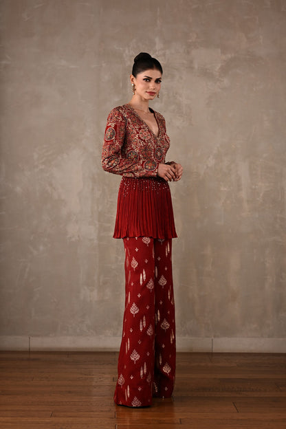 Embellished Printed Peplum Co-ord Set