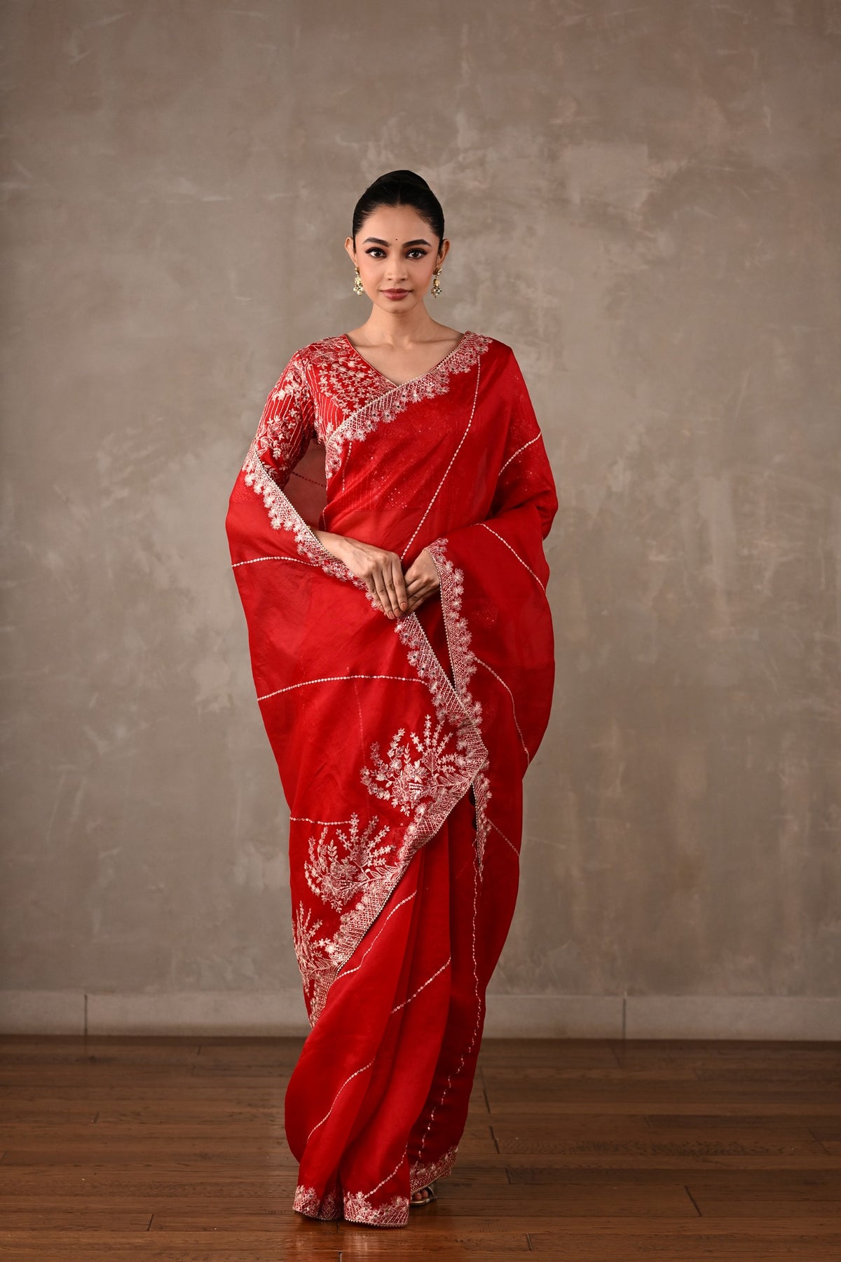 Organza Saree with Kasab & Sequin Embroidered Blouse