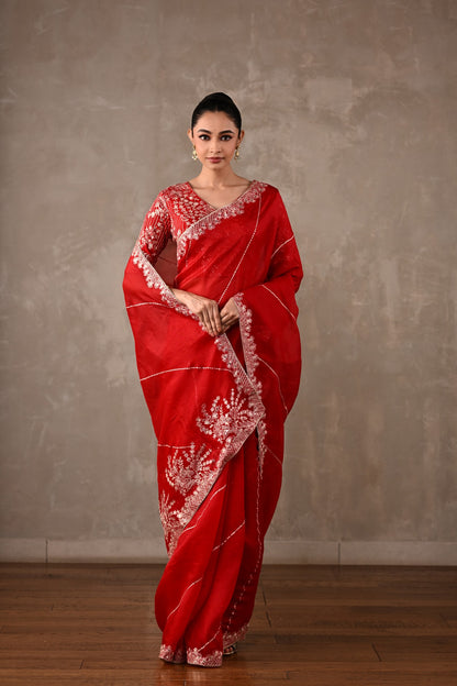 Organza Saree with Kasab & Sequin Embroidered Blouse