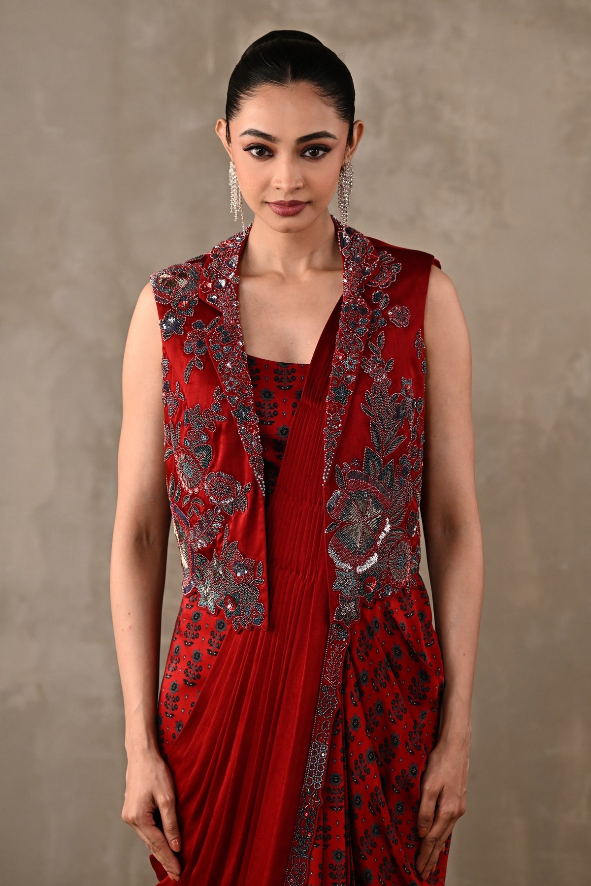 Draped Satin Saree Ensemble