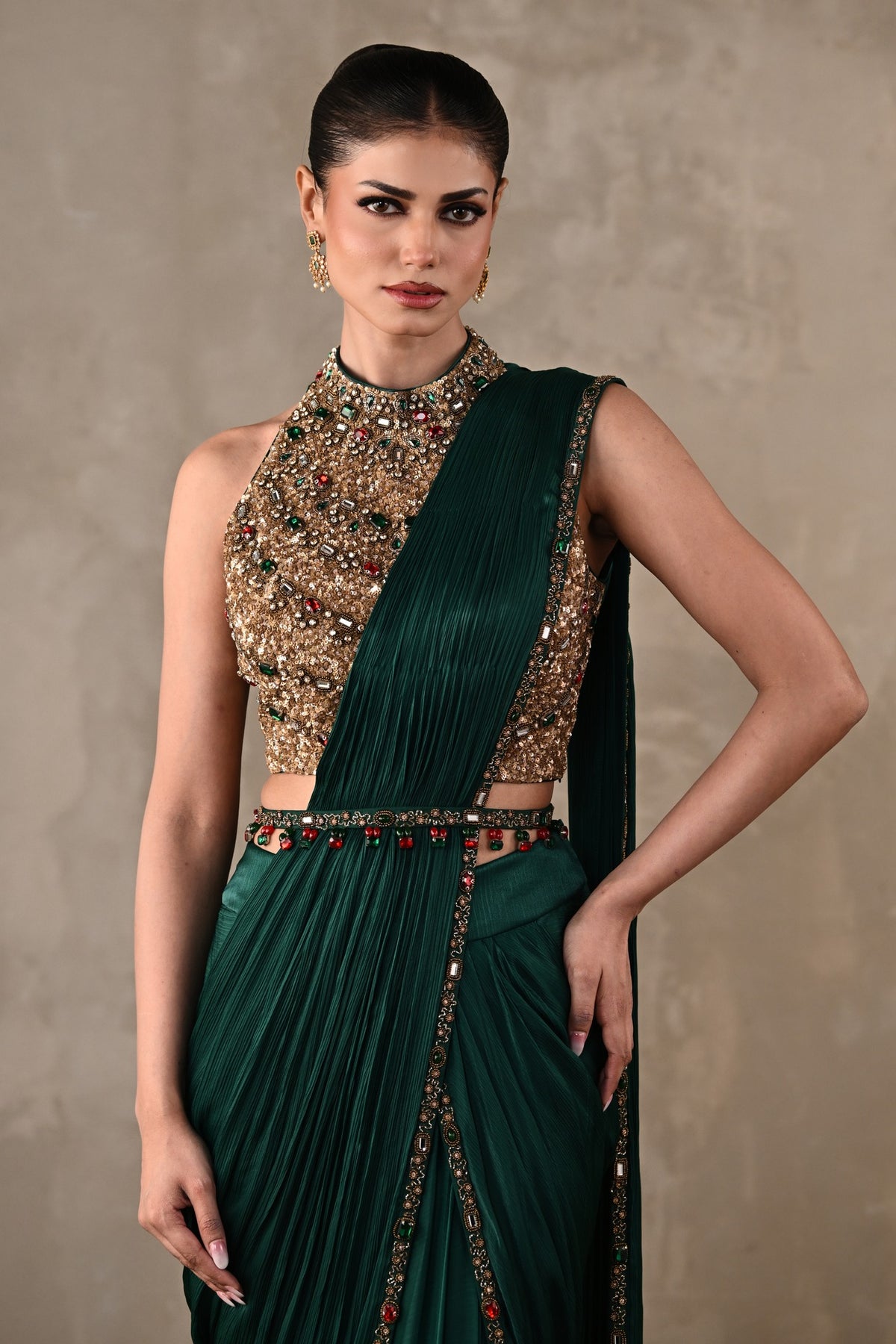 Bejewelled Drape Saree Set